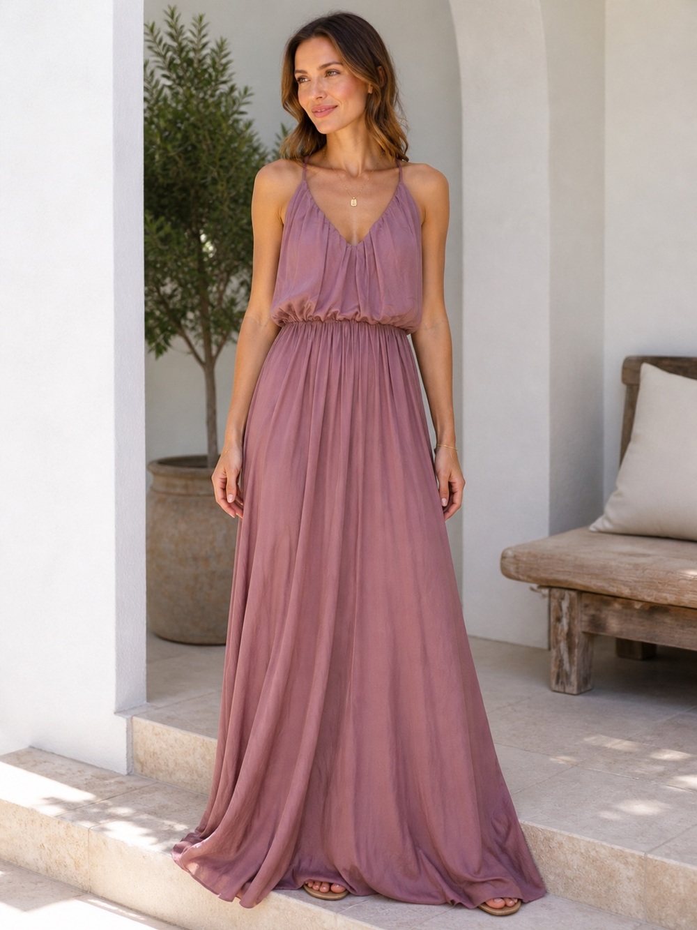 NWT ASOS Cami Plunge Rose Maxi Dress